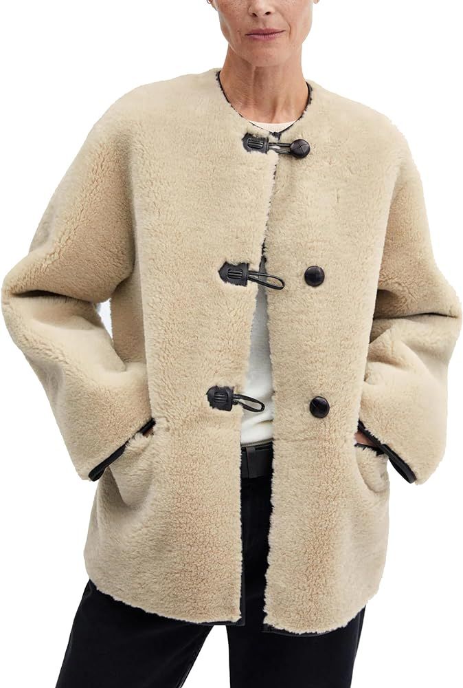 Vimyig Women's Warm Oversized Faux Fur Fleece Jacket Winter Coats Casual Single Breasted Coat with P | Amazon (US)