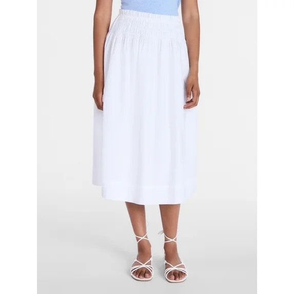 Time and Tru Women's Smocked Waist Cotton Midi Skirt, Sizes XS-XXXL | Walmart (US)