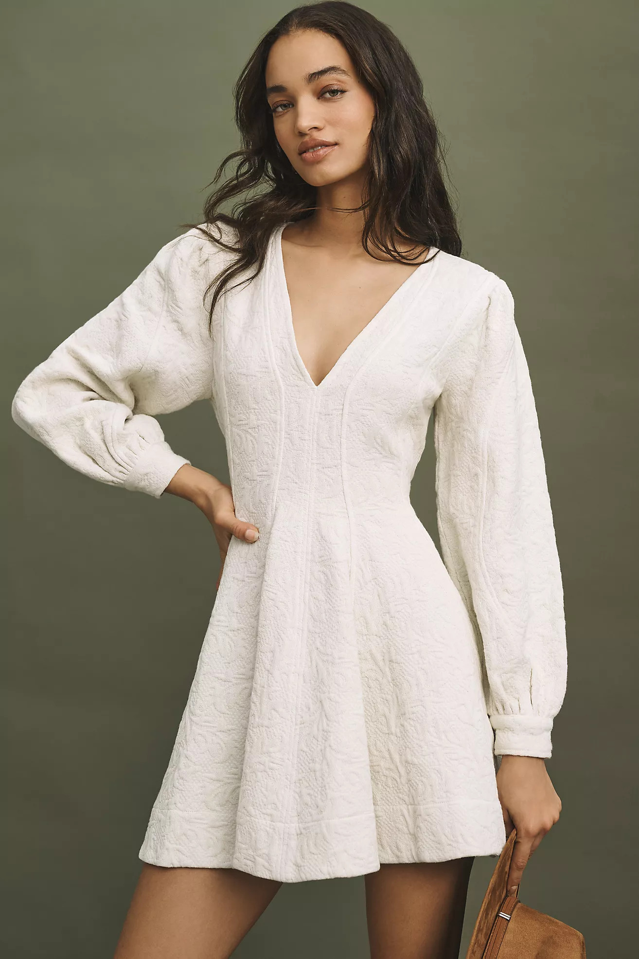 Pilcro Long-Sleeve V-Neck Textured Mini Dress | Anthropologie (US)