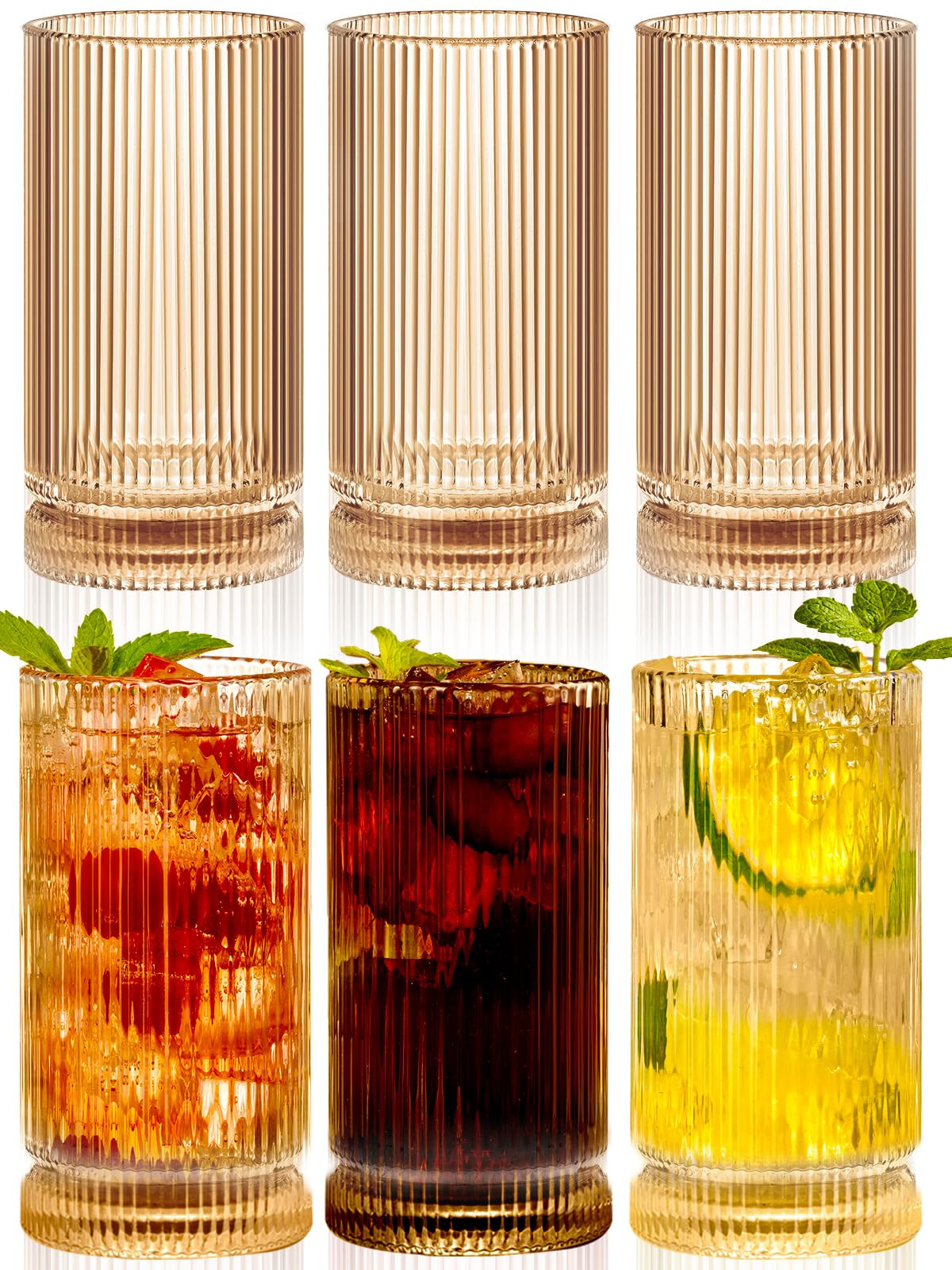 Megarte 16Oz Amber Ribbed Glassware Set of 6 – Vintage Drinking Glasses and Ribbed Glass Cups, ... | Amazon (CA)
