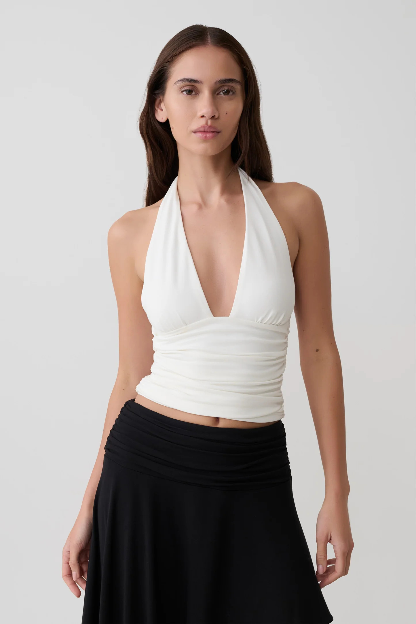Peregrine Modal Gathered Halter Top - White | Meshki UK