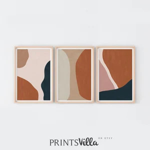 Set Of 3 Wall Art Large Abstract Print Modern Art Shapes | Etsy | Etsy (US)