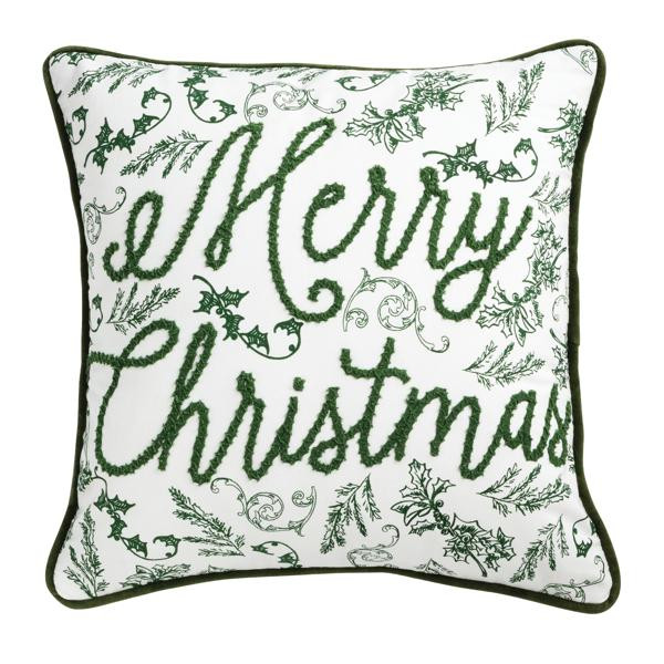 Green Toile Merry Christmas Pillow | Mud Pie