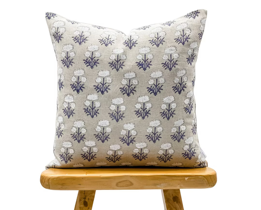 KRINTO Floral in Lapis/Chalk, Blue and White pillow, Designer Throw Pillow, Botanical Pillow, Hig... | Etsy (US)