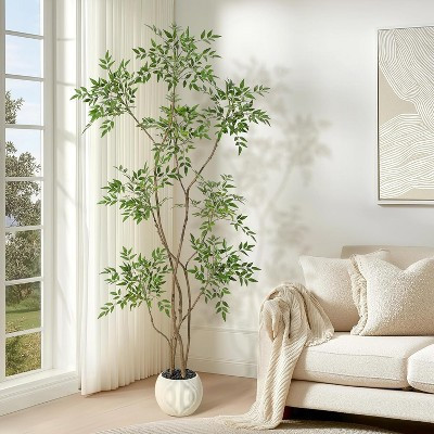 Artificial Plants Indoor, 6ft Tall Faux Floor Plant in Pot, Nandina Lifelike Artificial Tree with White Planter for Indoor Outdoor Home Office Decor | Target