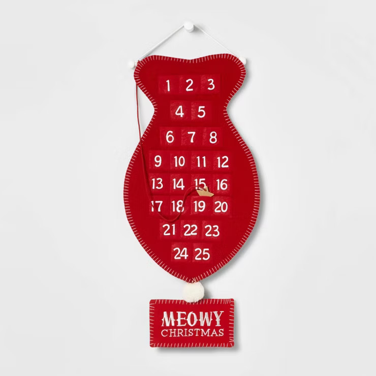 25" Fish 'Meowy Christmas' Hanging Advent Calendar Red - Wondershop™ | Target