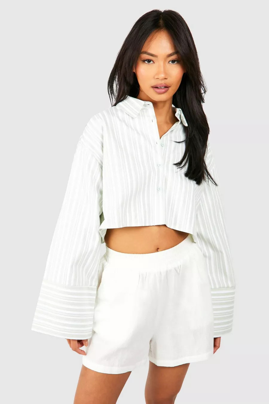 Striped Wide Sleeve Crop Shirt | boohoo (US & Canada)