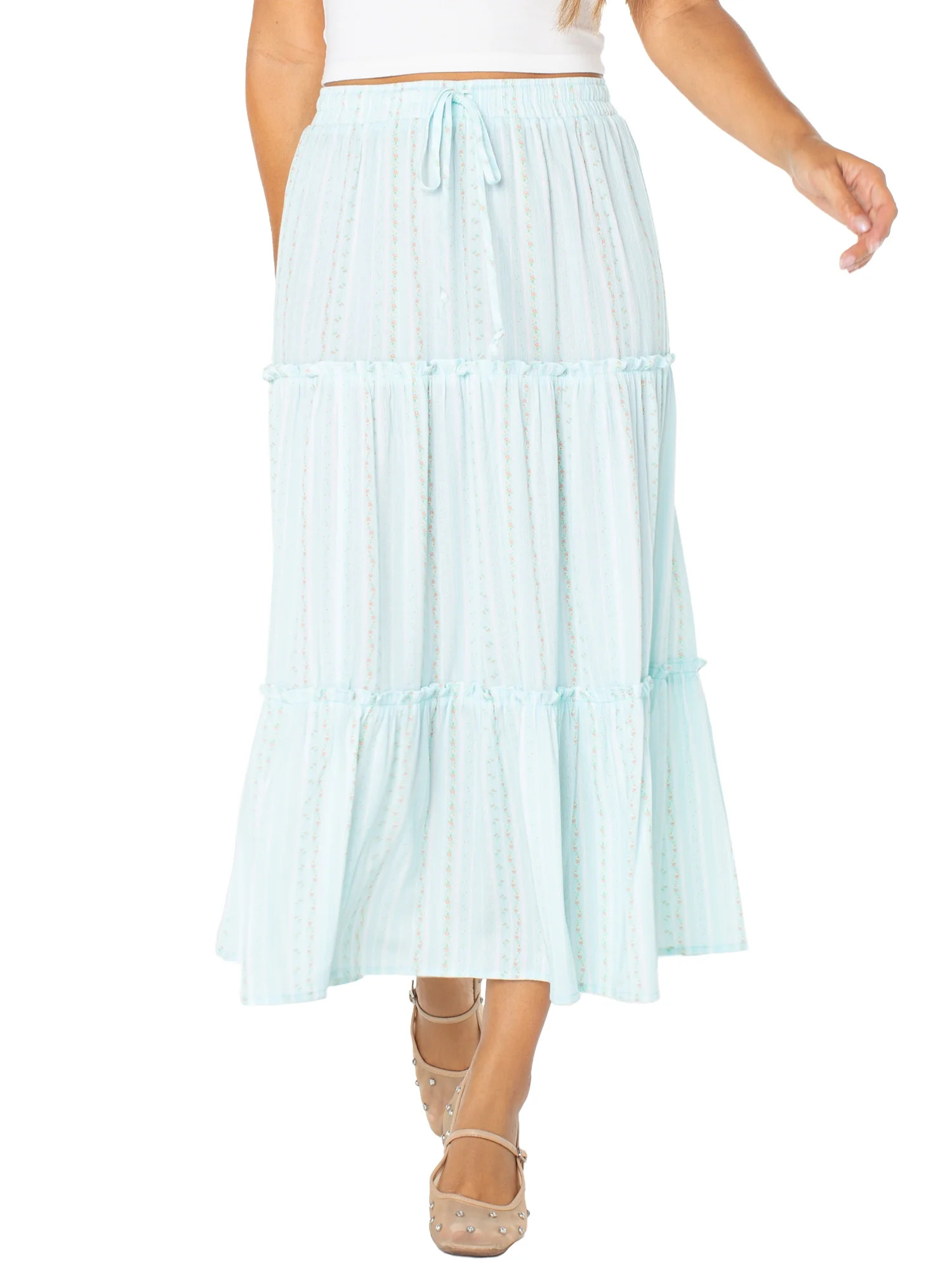 Celebrity Pink Women's and Women's Plus Floral Print Tiered Maxi Skirt, Sizes XS-4X | Walmart (US)