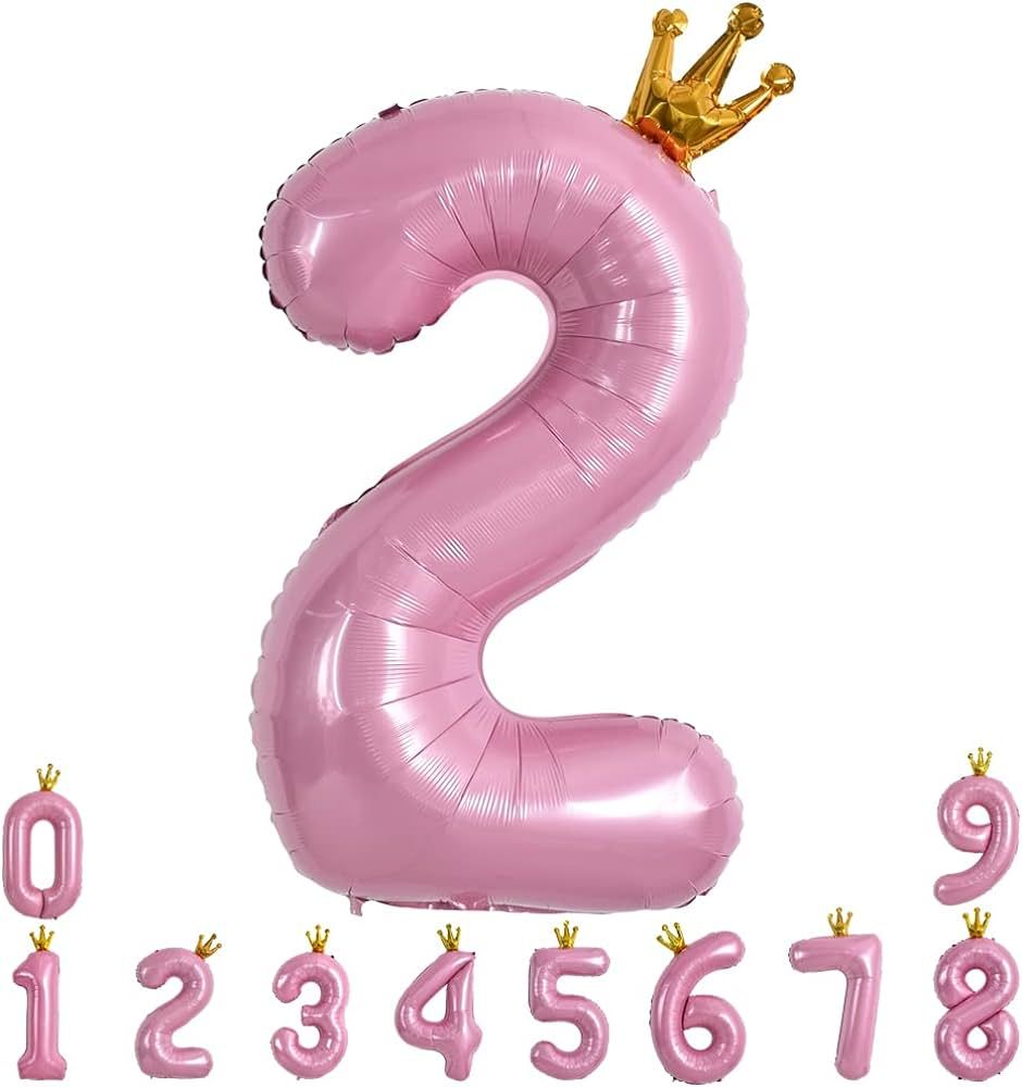 TONIFUL Crown Light Pink 40 Inch Large Number Balloons 0-9, Crown Foil Mylar Big Digital Balloon ... | Amazon (US)