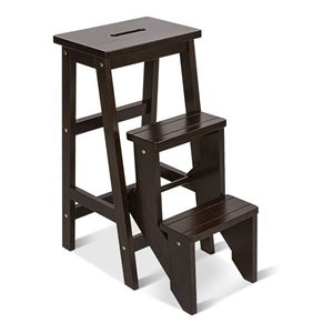 Costway 3-tier Contemporary Pine Wood Multi-function Folding Ladder in Coffee | Cymax