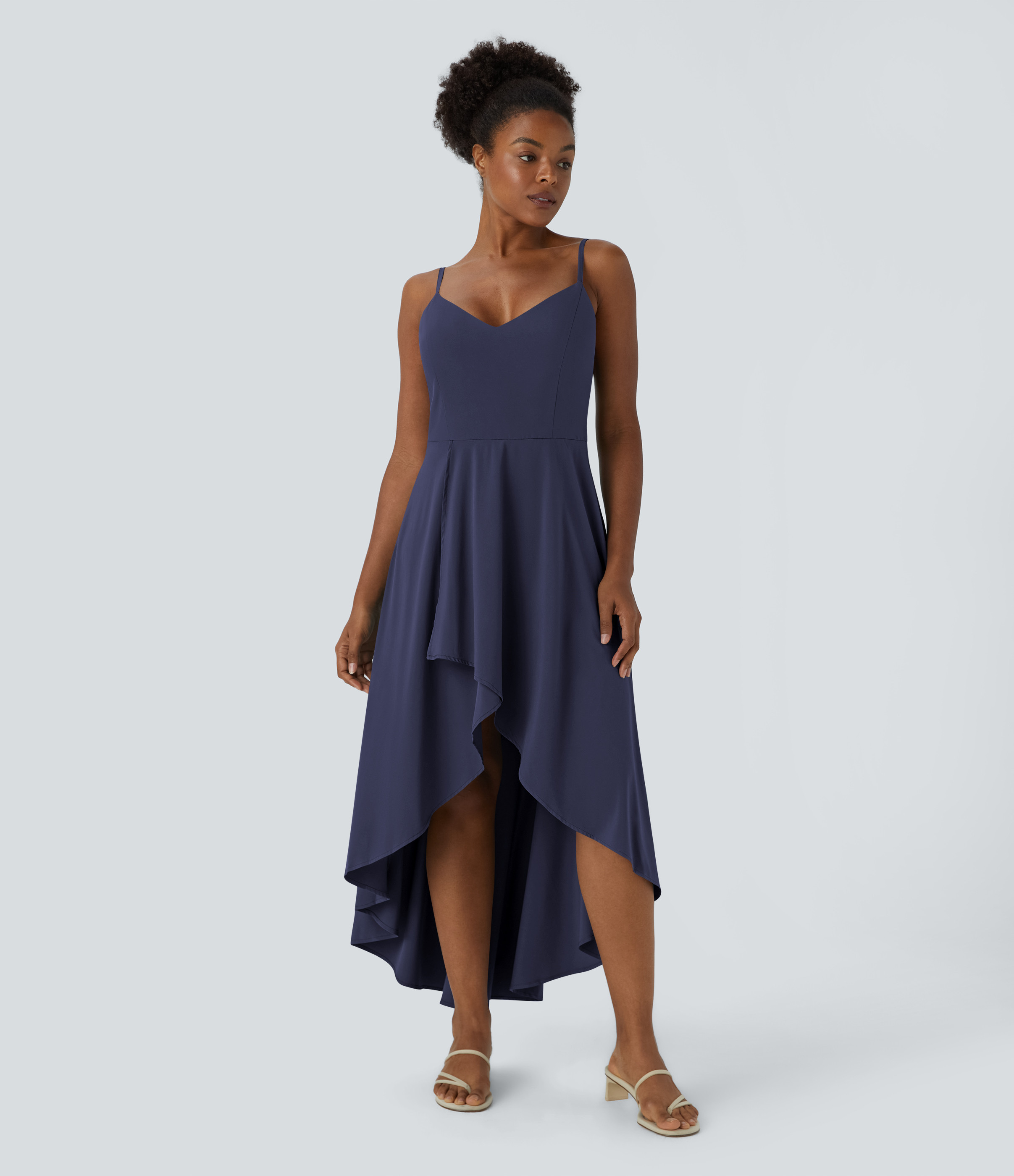 Halara Breezeful™ Shirred High Low Flowy Quick Dry Maxi Slip Dress Casual Dress - Patriot Blue - M slip dress beach dress ruched dress | HALARA