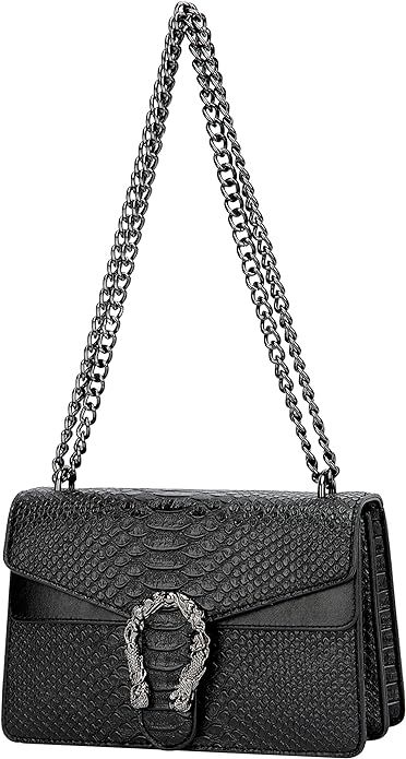 Amazon.com: Leather Shoulder Bag Chain Purse for Women - Fashion Crossbody Bags Vintage Snake Pri... | Amazon (US)