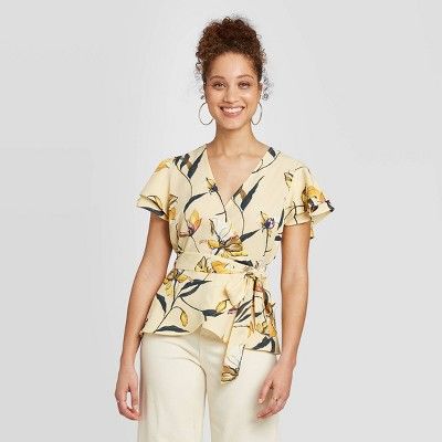 Women's Floral Print Ruffle Short Sleeve Wrap Top - A New Day™ | Target