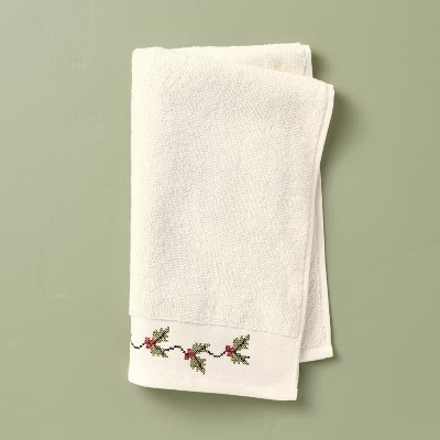 Christmas Holly Cross Stitch Hand Towel - Hearth & Hand™ with Magnolia | Target