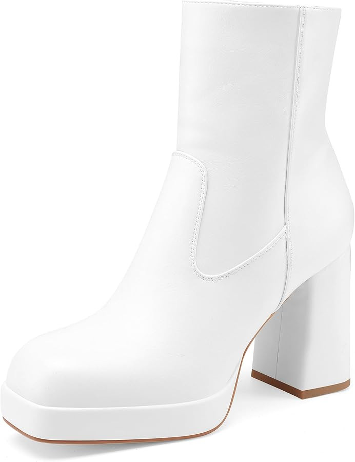 Oh Mispares Women's Platform High Chunky Heeled Ankle Boots Cozy Leather Gogo Boots Square Toe Si... | Amazon (US)