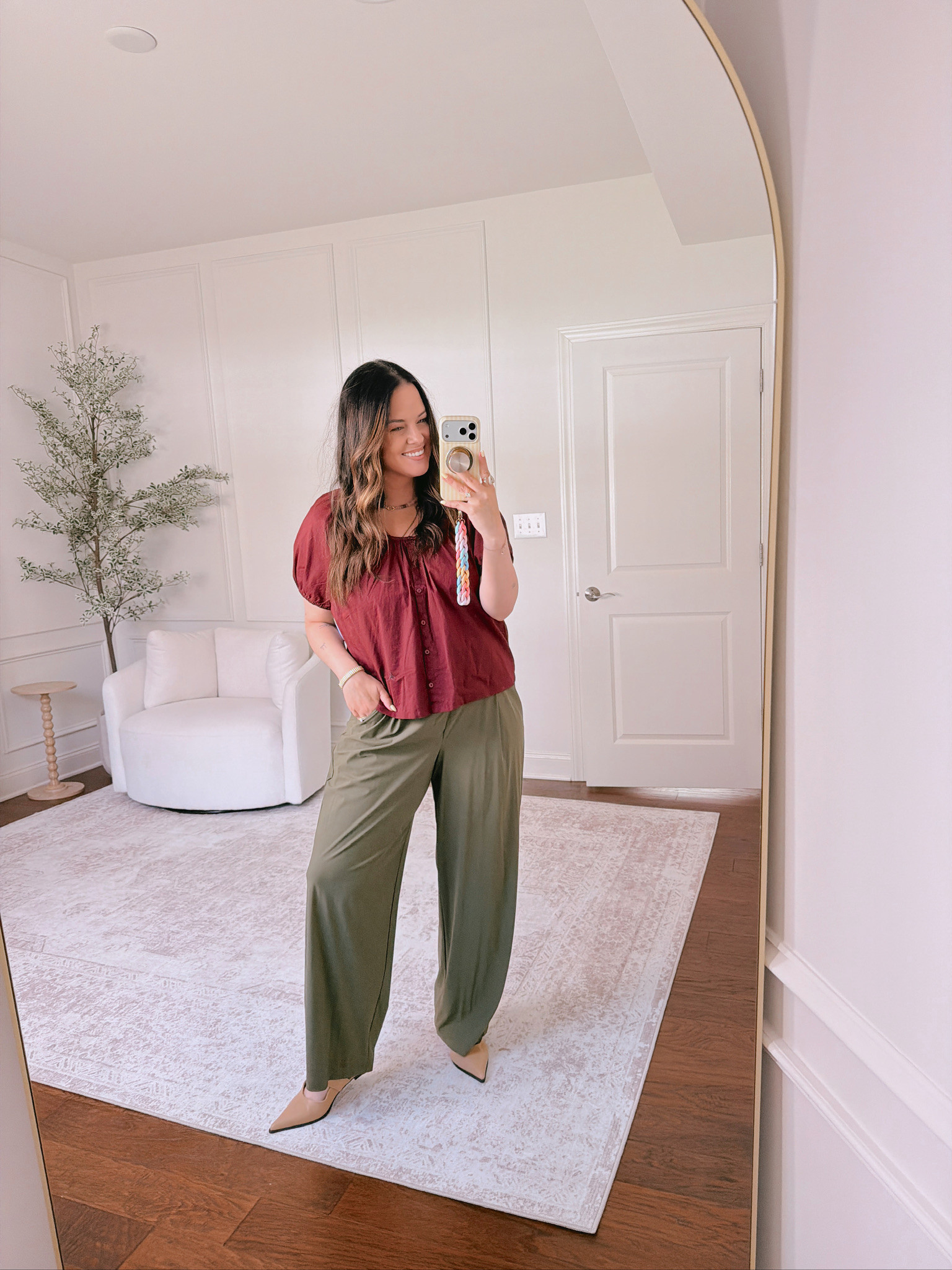 wearing the pants and the top in a large 

 #LTKgrwm #LTKootd #LTKMidsize
