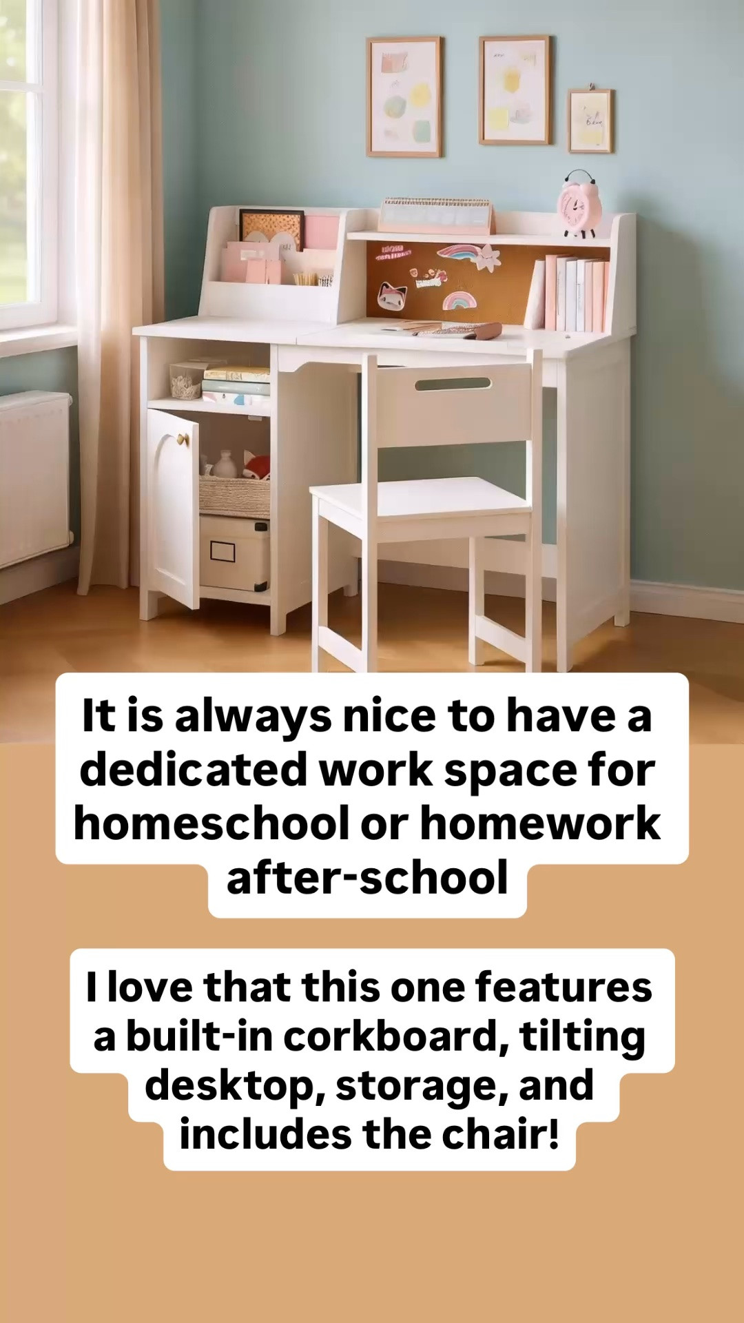 It’s always nice to have a dedicated work space for homeschool or homework after-school.

I love that this one features a built-in corkboard, tilting desktop, storage, and even includes the chair!

#LTKKids #LTKHome #LTKSaleAlert