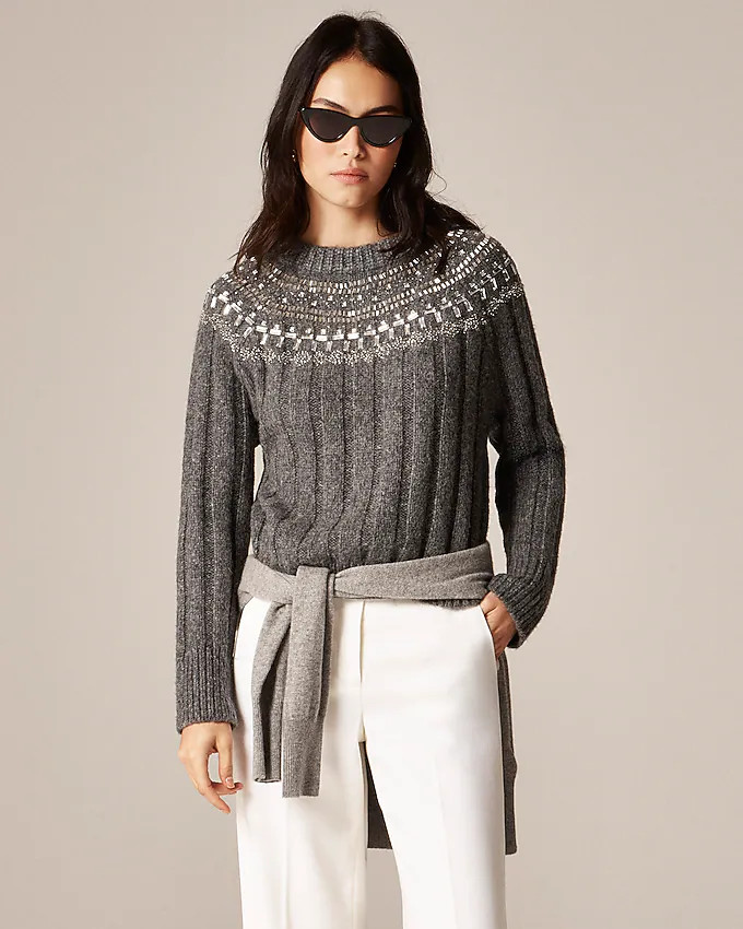Embellished Fair Isle sweater in wool blend | J. Crew US