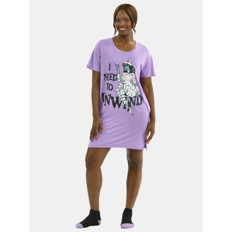 Halloween Women's Printed Sleepshirt Top and Socks Set from Way to Celebrate, 2-Piece, Sizes XS-3... | Walmart (US)
