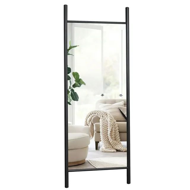 Full-length Wood Wall Leaning Ladder Mirror - N/A Black Black | Walmart (US)