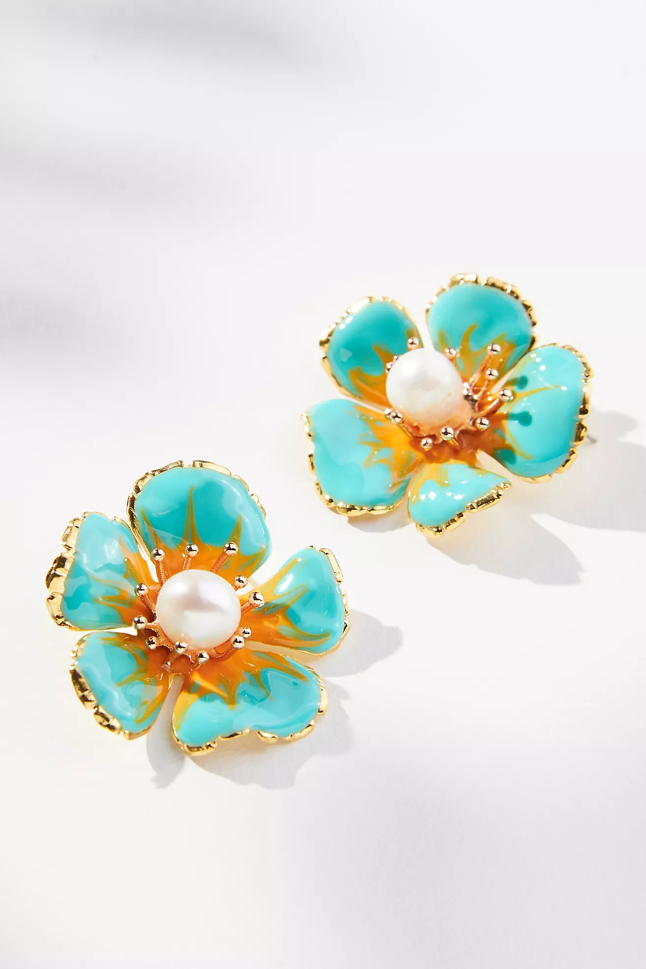 The Pink Reef Hand-Painted Pearl & Flower Earrings | Anthropologie (US)