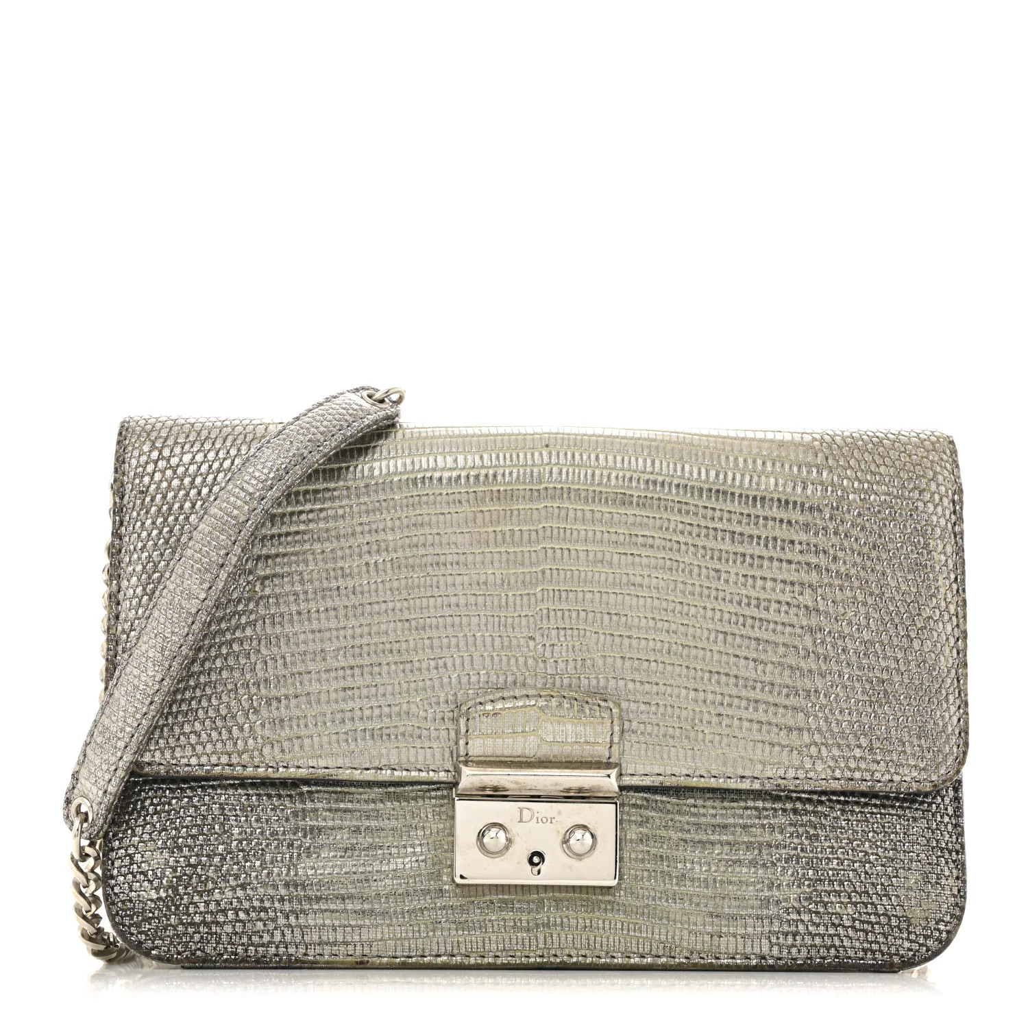 Metallic Lizard Miss Dior Promenade Pouch Gunmetal | FASHIONPHILE (US)