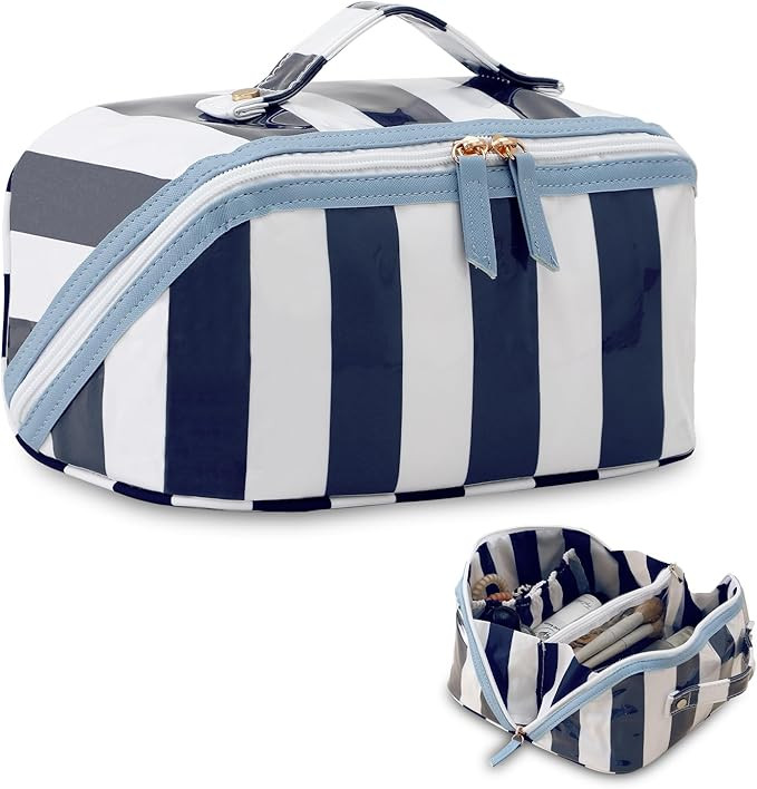 DYSHAYEN Stripe Travel Makeup Bag with Compartments Clear Coated Cosmetic Bag for Women, Waterpro... | Amazon (US)