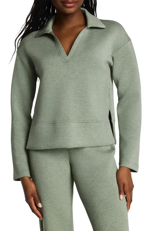 SPANX® AirEssentials Polo Sweatshirt in Sage Brush Heather at Nordstrom, Size Medium | Nordstrom