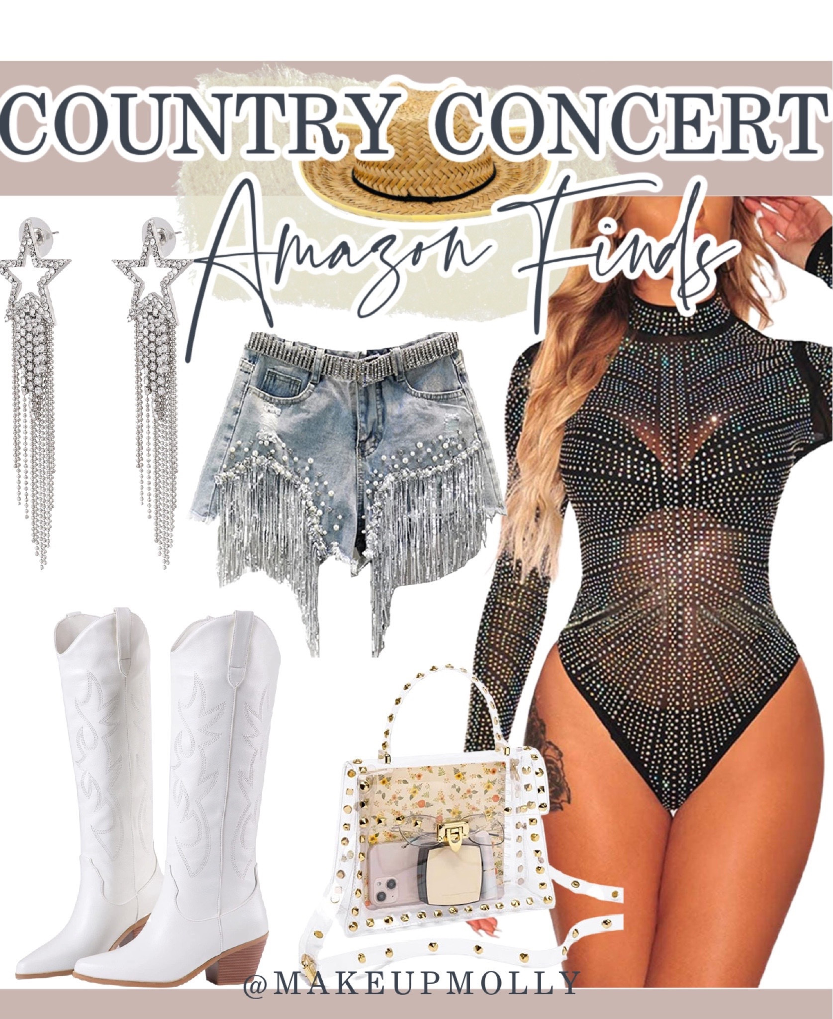 Country Concert Amazon Outfit Ideas 
•
Country concert outfit
Summer country concert 
Concert fashion 
Festival fashion 
Festival look 
Cowboy boots 
Cowboy shorts woman’s 
Sparkly bodysuit 
Country concert amazon finds 
Amazon fashion 
Cowboy boots white 
Rhinestone shorts 
Sparkly bodysuit 
Nashville outfits 
Nashville outfit idea
Nashville 
Morgan wallet concert #LTKFind

#LTKtravel #LTKSeasonal