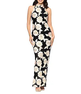 Betsy Adam Halter 3D Embroidered Sheath Gown - 8 | Dillard's