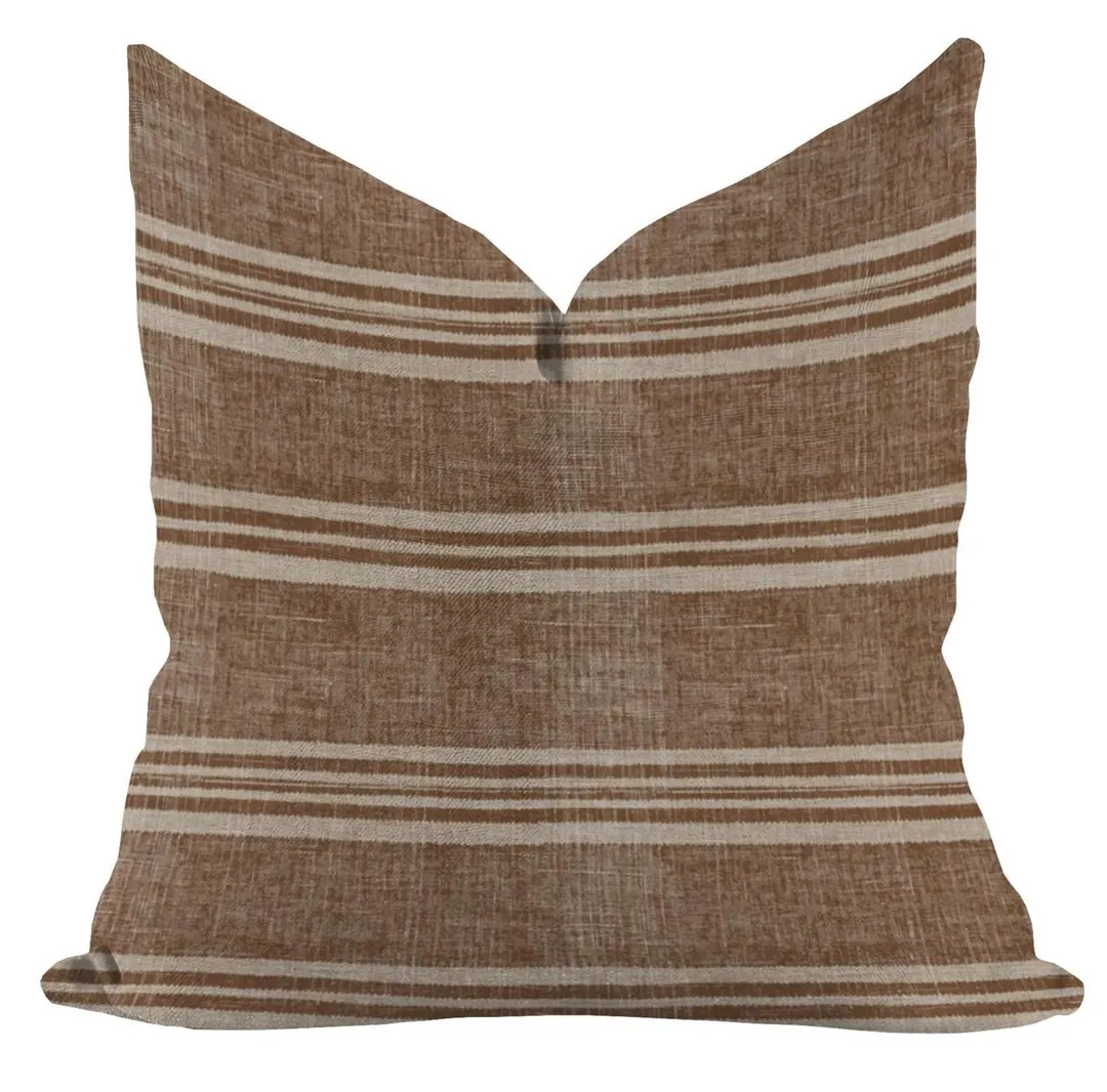 Custom Linen Rustic Sand/Beige Striped Block Print Pillows, Antique Farmhouse Home Decor Cushion ... | Etsy (US)