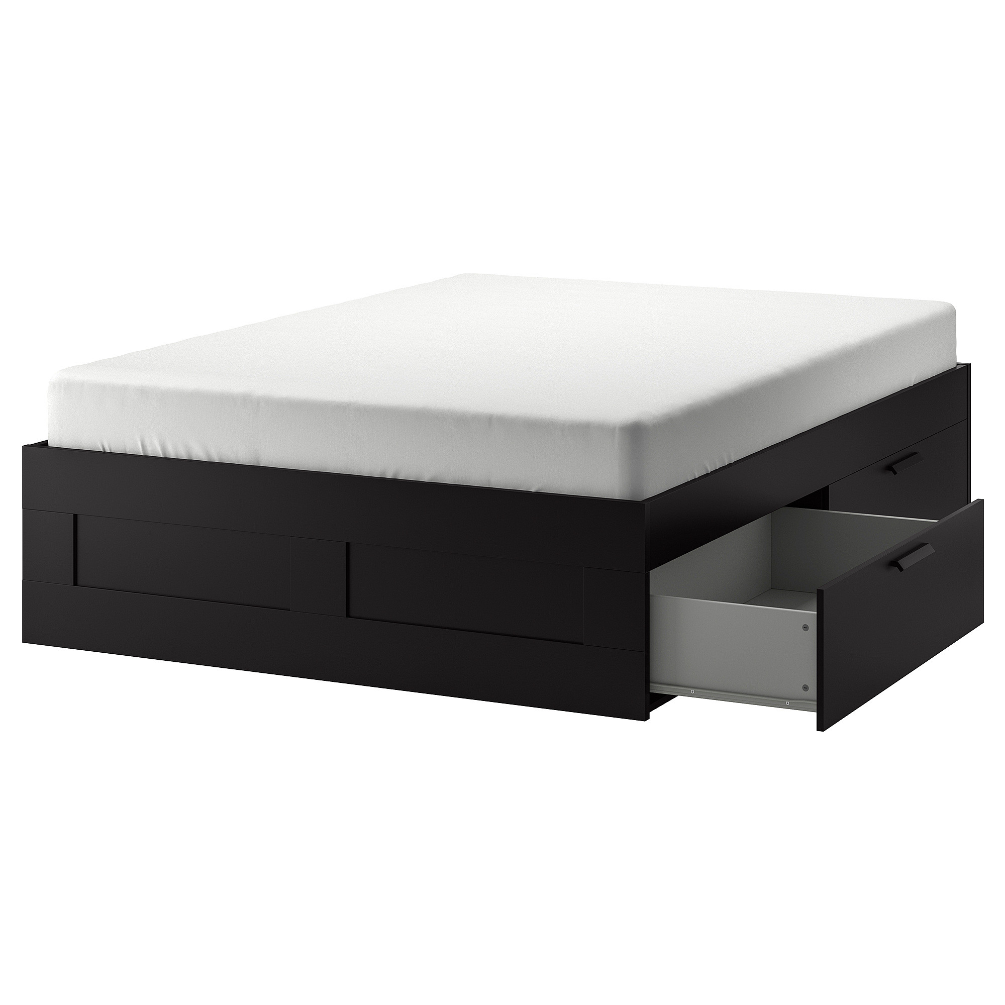 BRIMNES Bed frame with storage, black/Luröy, Queen | IKEA US