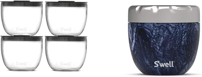 S'well Prep Food Glass Bowls (Set of 4) Stainless Steel Bowls - Azurite Marble Eats | Amazon (US)