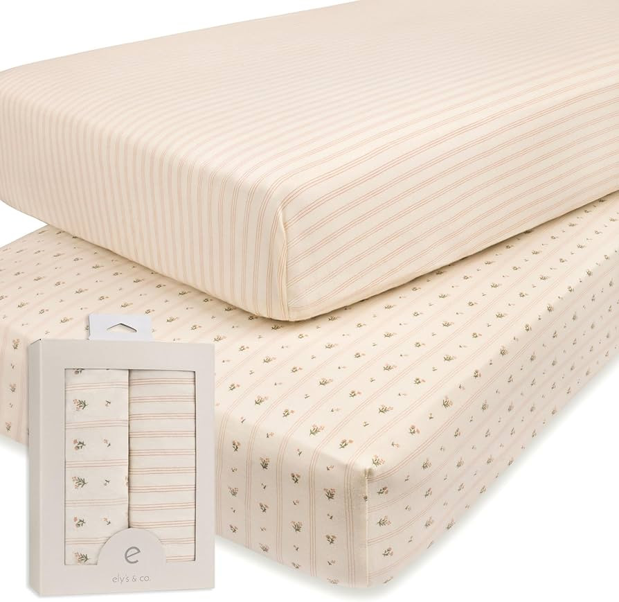 Ely's & Co. Crib Sheets, Baby Girl Fitted Crib Mattress Sheet Set, 2 Pack, 100% Jersey Knit Cotto... | Amazon (US)