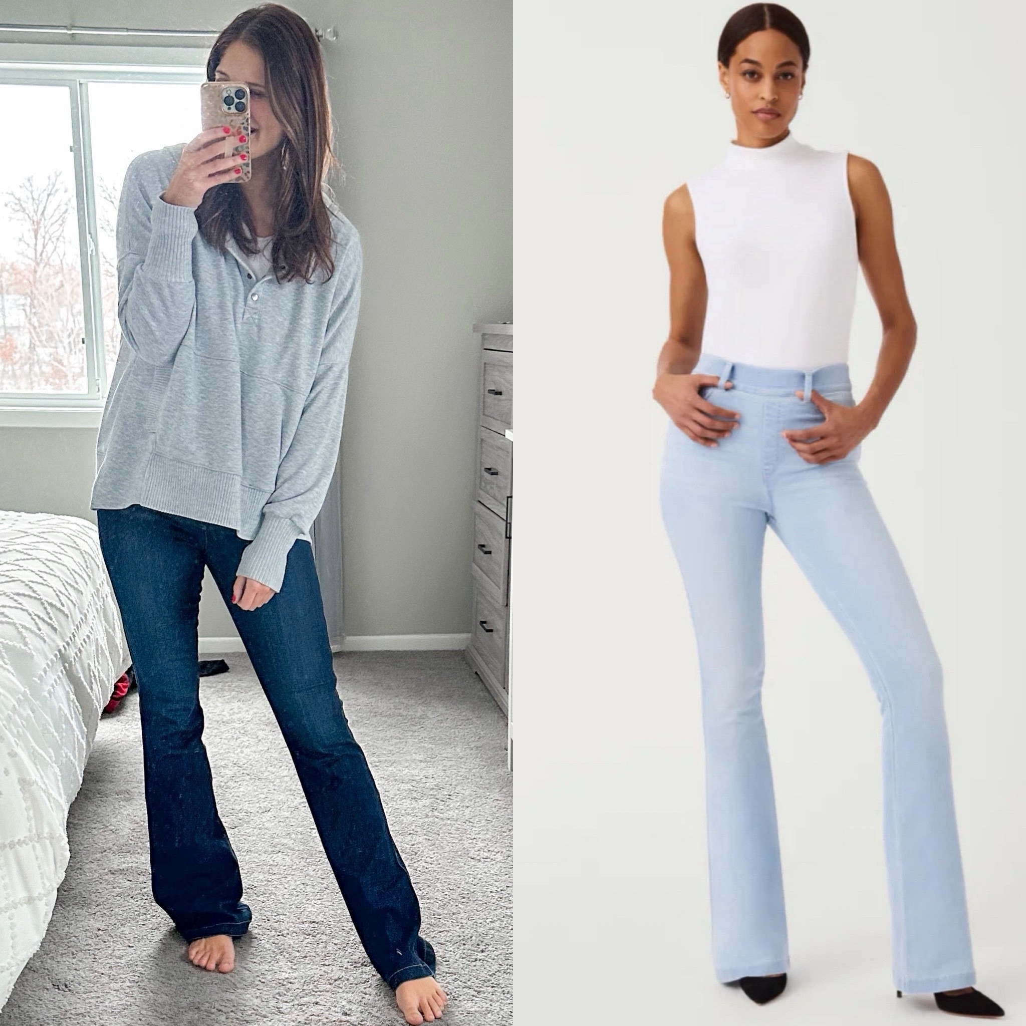 Goooo my TALL Spanx flares are 50% off in both the light and dark wash. I wear a large tall 

#LTKSaleAlert #LTKFindsUnder100 #LTKSummerSales