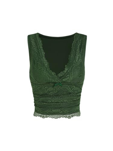CIDER Lace Crop Tank Top: Green, XXS | Amazon (US)