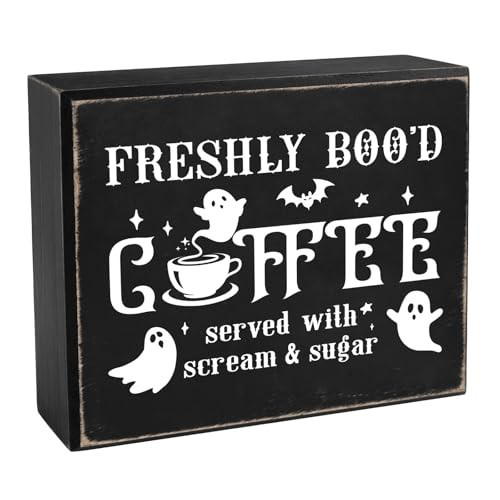 Pigort Halloween Coffee Bar Decor Freshly Booed Sign Halloween Coffee Bar Decor for Kitchen 5" x 6" | Amazon (US)