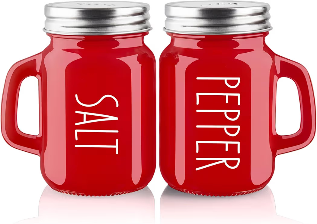 Red Salt and Pepper Shakers Set, ZOSUJO 4 oz Cute Modern Glass Christmas Red Shaker Sets with Sta... | Amazon (US)