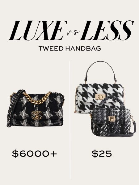 Save or splurge / luxe or less tweed handbag
Chanel 19 tweed bag 
H&M houndstooth bag 

#LTKunder100 #LTKitbag #LTKSeasonal