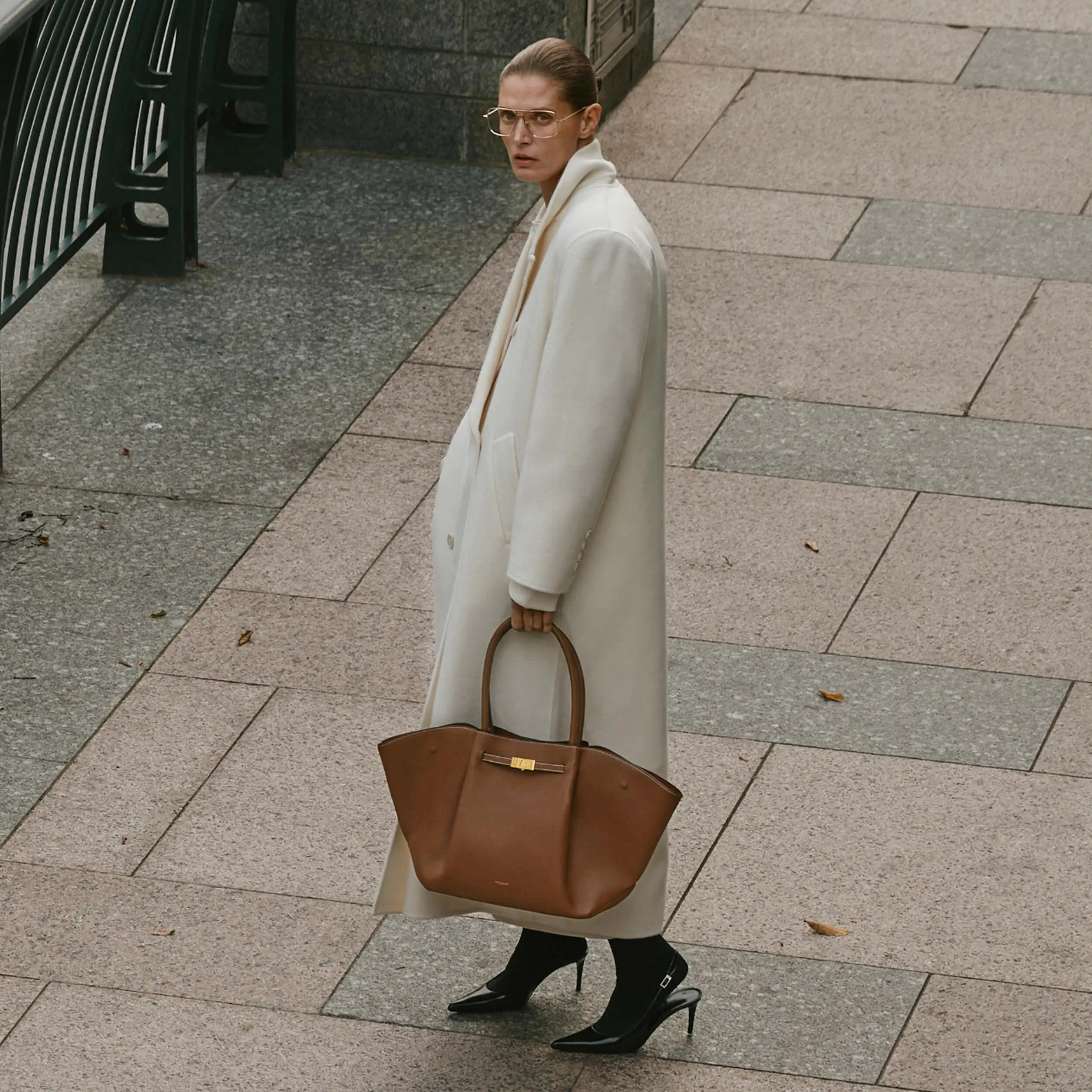 The New York | Tan Small Grain Ecru Stitching | DeMellier | DeMellier