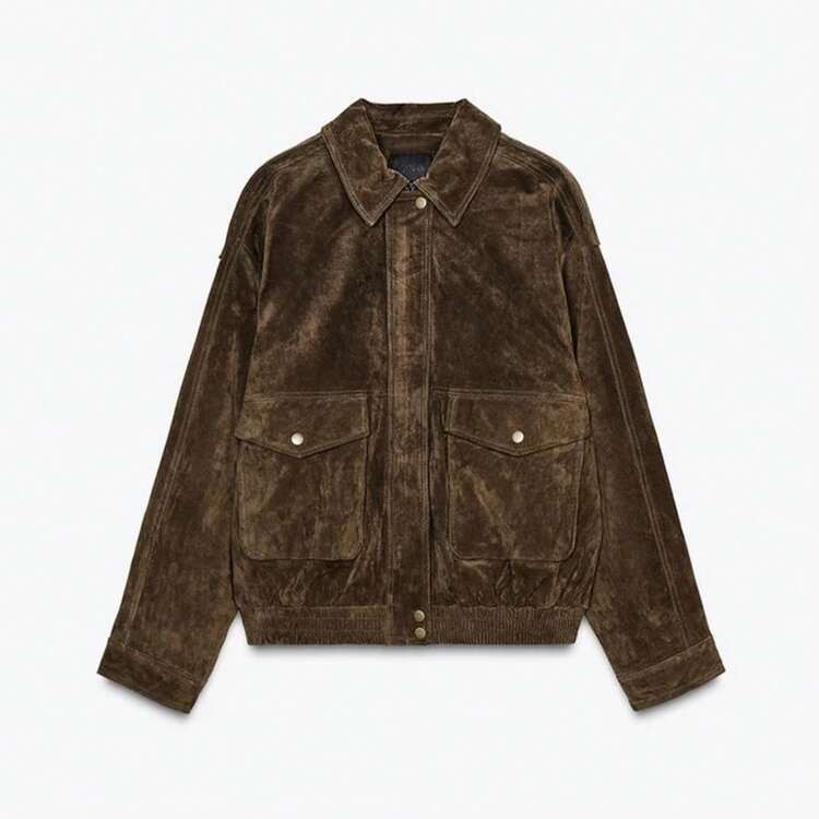 Women's Suede Jackets Vintage Lapel Long Sleeves Pocket Office Lady Coats 2025 New Chic Spring Au... | SHEIN