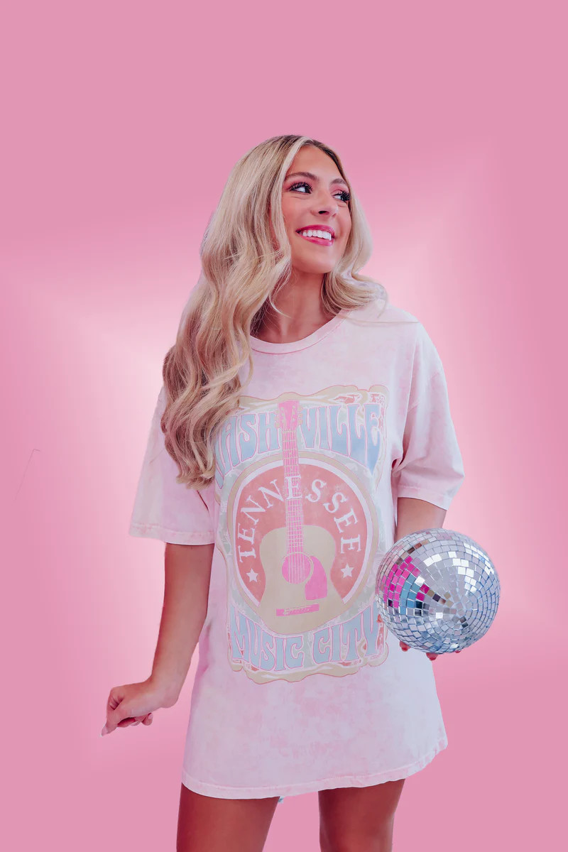 Nashville Tennessee Mineral Wash Graphic Tee - Pink | Whiskey Darling Boutique
