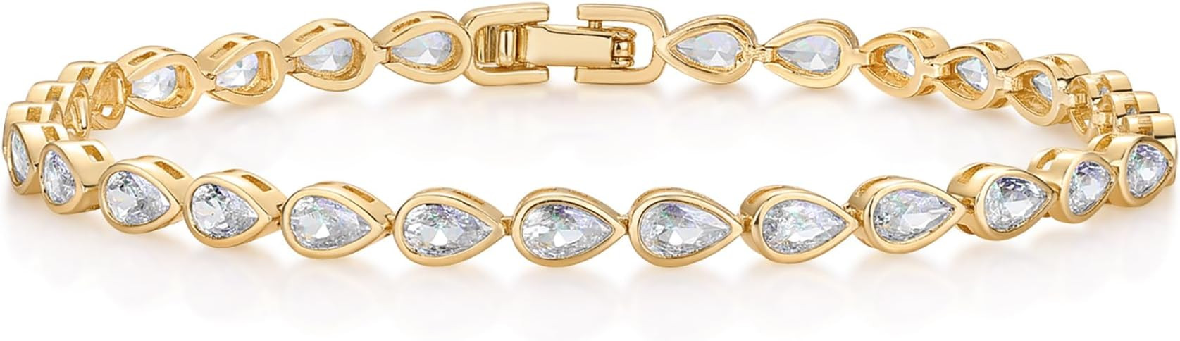 PAVOI 14K-18K Gold Plated Simulated Diamonds Bezel Set Tennis Bracelets for Women - Cubic Zirconi... | Amazon (US)