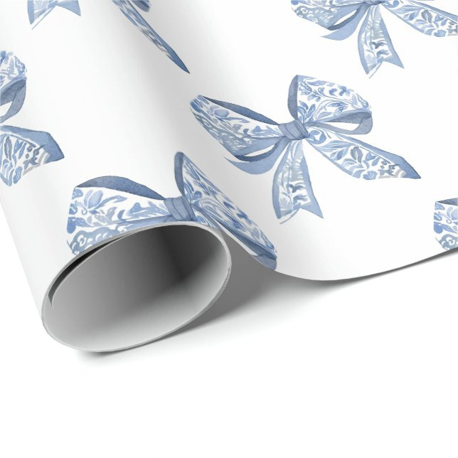 Watercolor Blue Chinoiserie Bows Wrapping Paper | Zazzle
