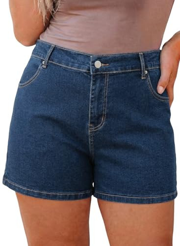 Eytino Womens Plus Size Jean Shorts High Waisted Stretchy Daisy Embroidered Denim Shorts with Pockets,1X Navy Blue | Amazon (US)