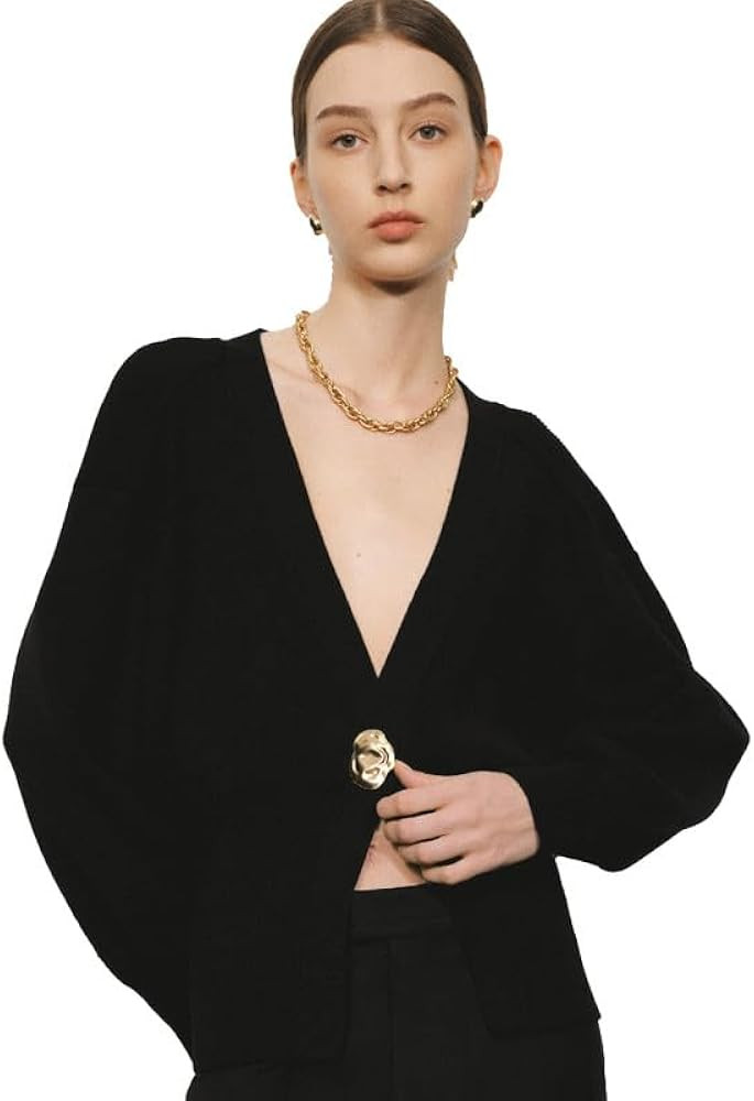 Women Knitted Cardigans Long Sleeve V-Neck Lightweight Sweater One Leaf Button Down Outwear | Amazon (US)