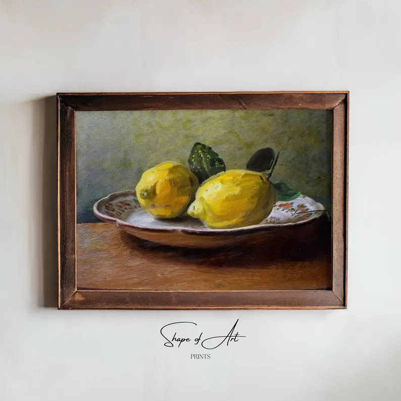 Vintage Lemons Still Life Print, Rustic Farmhouse Kitchen Oil Painting, Cottagecore Yellow Fruit ... | Etsy (US)
