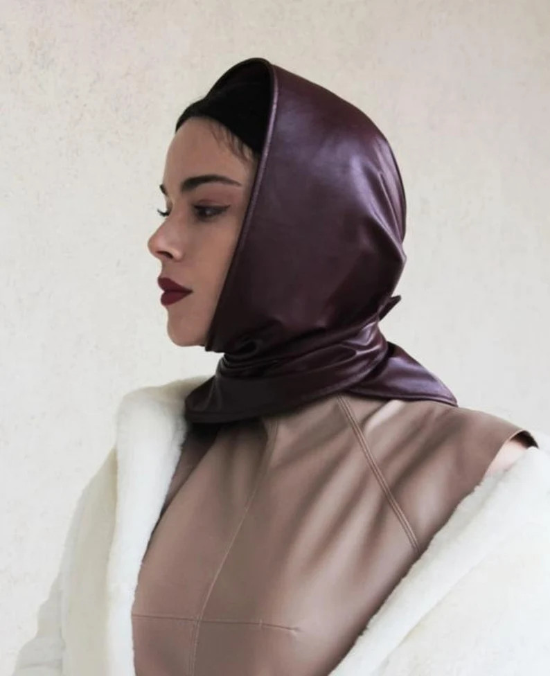 Soft Vegan Leather Headscarf for Women – Faux Leather Babushka Shawl, Stylish Balaclava, and Sq... | Etsy (US)