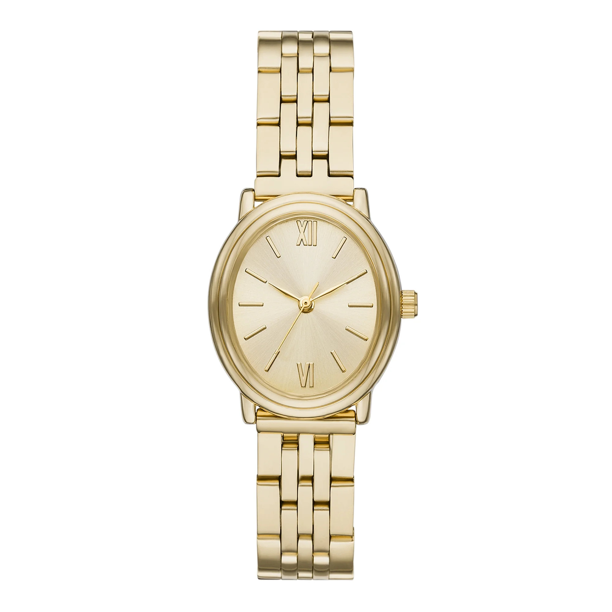 Time & Tru Women's Wristwatch: Gold Tone Oval Case and Dial, 5 Link Bracelet (FMDOTT097) | Walmart (US)