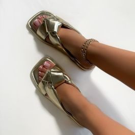 Kaya Gold Knot Strap Flat Sandals | Simmi Shoes